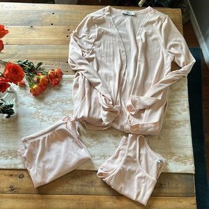Three piece pajama short set with long duster cardigan. Lounge. Pajamas. Pink. S